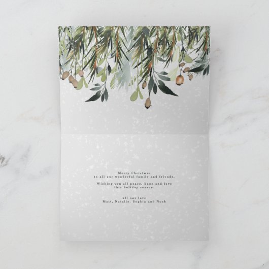 Moderne bladesucalyptusscriptfoto Kerstmis Feestdagen Kaart (Binnen)