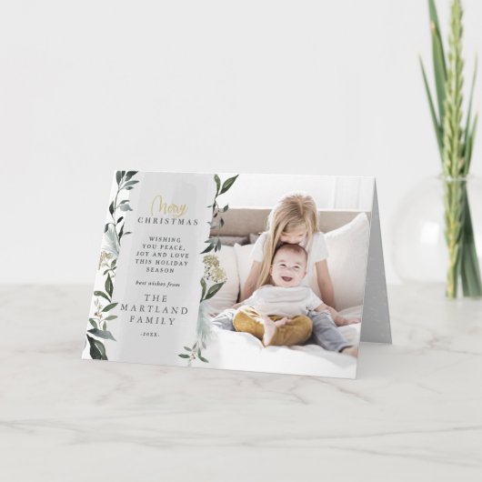 Moderne bladesucalyptusscriptfoto Kerstmis Feestdagen Kaart (Voorkant)