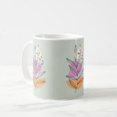 Moderne bladgrafiek met bleke blauwe achtergrond koffiemok (Voorkant links)