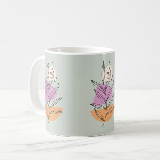 Moderne bladgrafiek met bleke blauwe achtergrond koffiemok (Voorkant links)