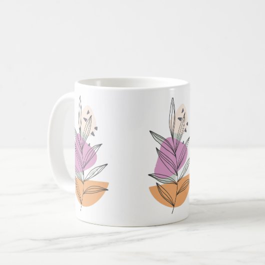 Moderne bladgrafiek met witte achtergrond koffiemok (Voorkant links)