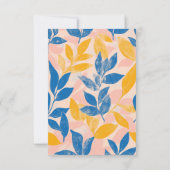 Moderne bladlithografie, gedurfd blauw, gele bruil bedankkaart (Achterkant)