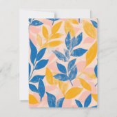 Moderne bladlithografie, vetblauw, geel roze save the date (Achterkant)