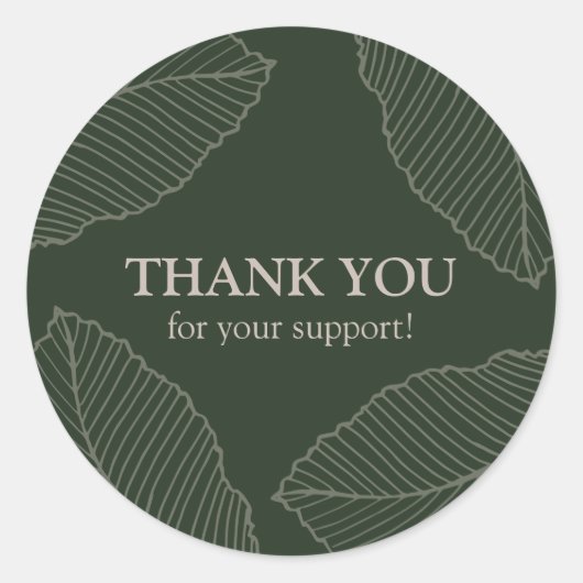 Moderne bladpatroon bedank sticker (Voorkant)