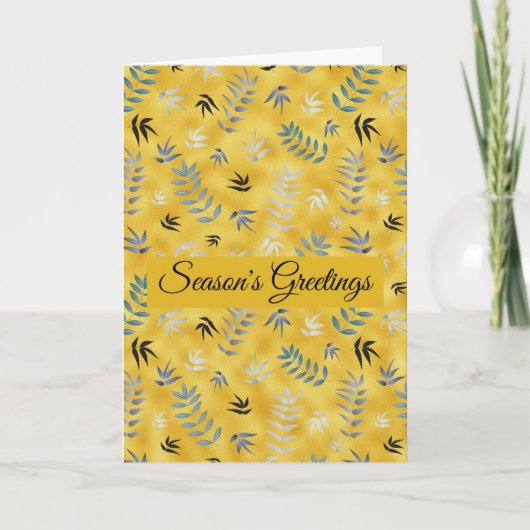 Moderne bladpatroon gouden achtergrond feestdagen kaart (Voorkant)