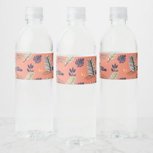 Moderne bladpatroon voedsel- en dranklabelset waterfles etiket