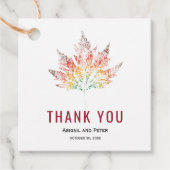 Moderne bladprint bordeaux Dank je herfst bruiloft Bedankjes Labels (Voorkant)