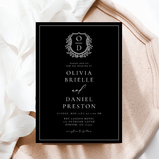 Moderne Bladrijke Bloemenkam Monogram Huwelijk Kaart