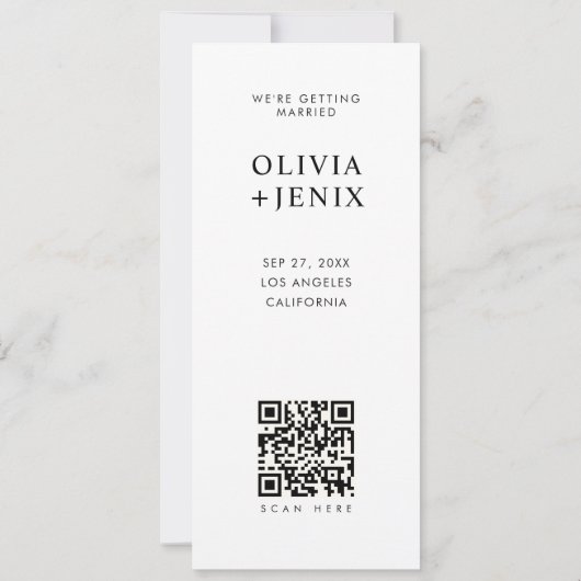 Moderne bladwijzer fotostrip QR-code bruiloft Save The Date (Achterkant)