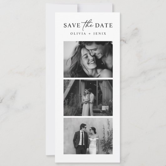 Moderne bladwijzer fotostrip QR-code bruiloft Save The Date (Voorkant)