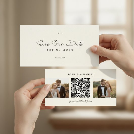 Moderne bladwijzer QR-code 2 foto save the date