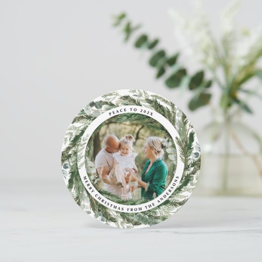 Moderne bladzijden met groen vredesscript feestdagenkaart (Staand voorkant)