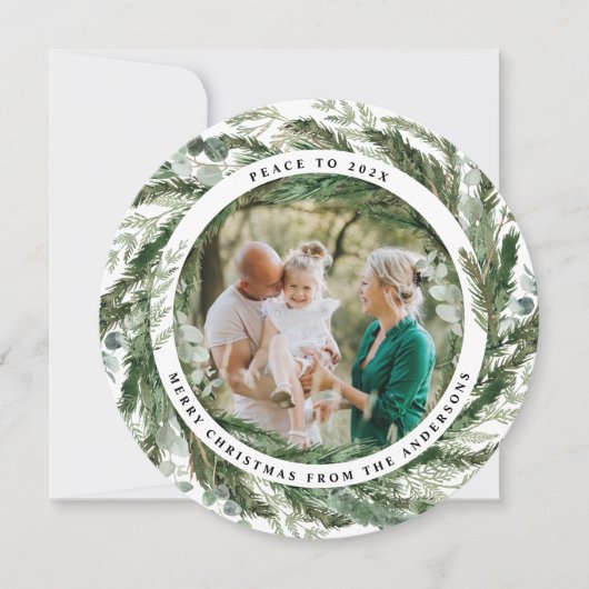 Moderne bladzijden met groen vredesscript feestdagenkaart (Voorkant)