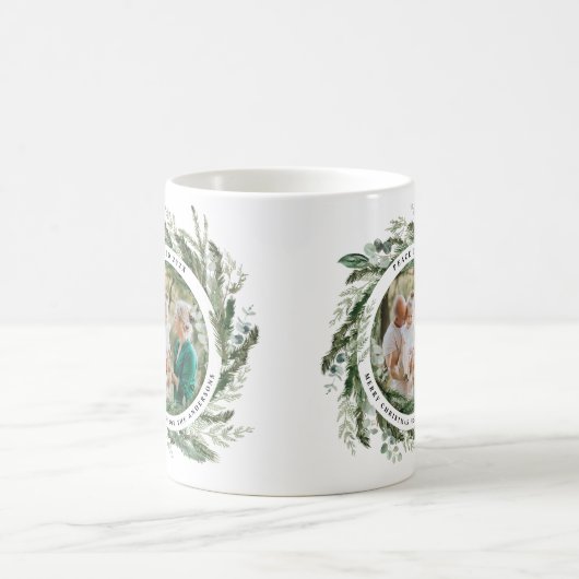 Moderne bladzijden met groen vredesscript koffiemok (Center)