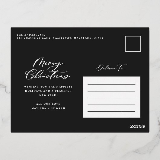 Moderne bladzijden met smakelijke kerstscript foli folie feestdagen briefkaart (Achterkant)