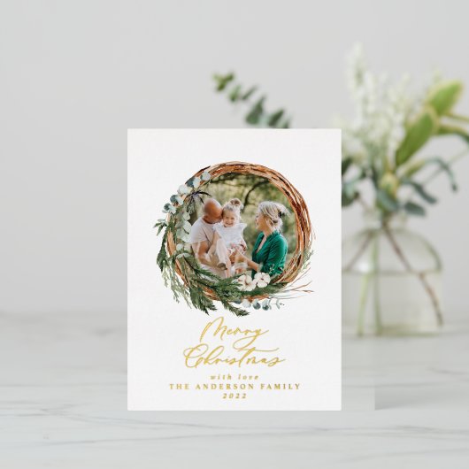 Moderne bladzijden met smakelijke kerstscript foli folie feestdagen briefkaart (Staand Voorkant)