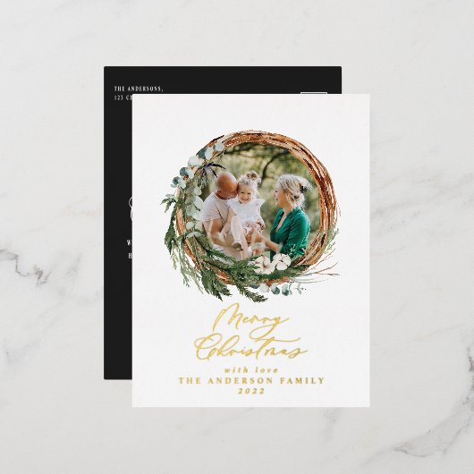 Moderne bladzijden met smakelijke kerstscript foli folie feestdagen briefkaart (Voorkant / Achterkant)