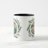 Moderne bladzijden met vredes-script, foto groene mok (Midden)