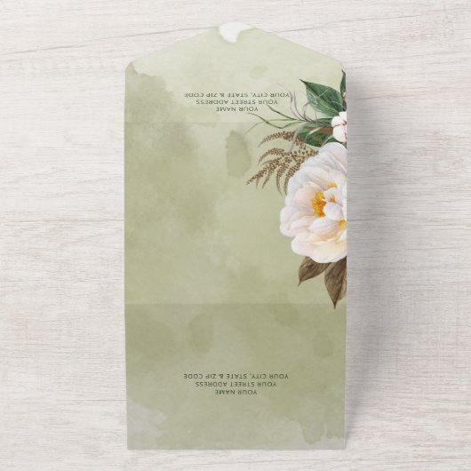 Moderne blanke volken over Sage Green QR Code All In One Uitnodiging (Buitenkant)