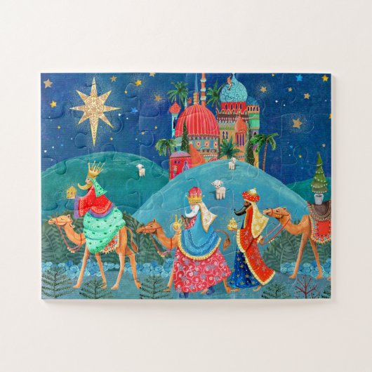 Moderne Blau Drie Wijzen Koningen Vakantie Legpuzzel (Horizontaal)