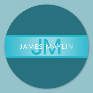 Moderne Blau Verlopen Naam of Bedrijfsnaam Ronde Sticker