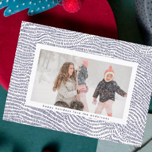 Moderne Blau Witte Kerst Frame Foto Gelukkig Feestdagenkaart
