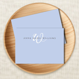 Moderne Blau-Witte Script Monogram Notitiekaartje
