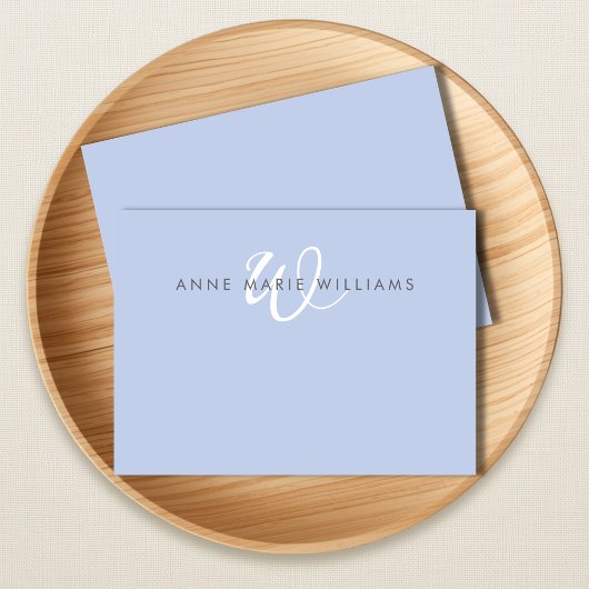 Moderne Blau-Witte Script Monogram Notitiekaartje