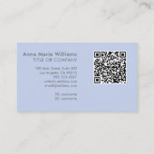 Moderne Blau-Witte Script Monogram QR Code Visitekaartje (Achterkant)