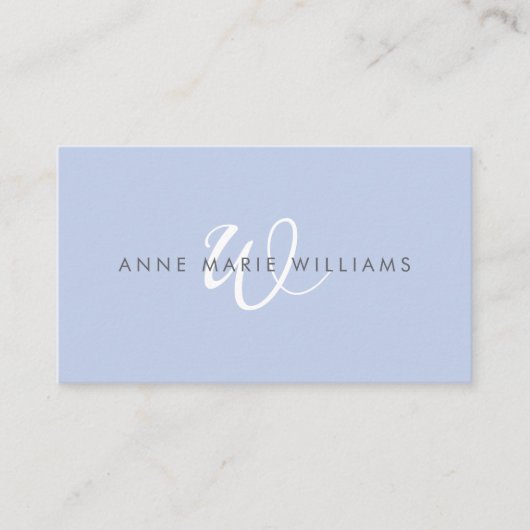 Moderne Blau-Witte Script Monogram QR Code Visitekaartje (Voorkant)