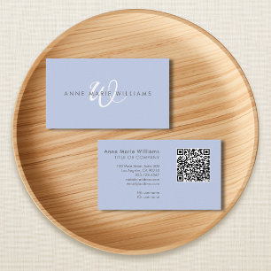 Moderne Blau-Witte Script Monogram QR Code Visitekaartje