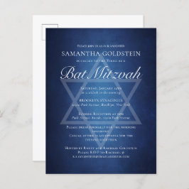 Moderne Blau-Witte Typografie Formele Bat Mitzvah Uitnodiging Briefkaart