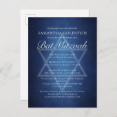 Moderne Blau-Witte Typografie Formele Bat Mitzvah Uitnodiging Briefkaart (Voorkant / Achterkant)