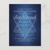 Moderne Blau-Witte Typografie Formele Bat Mitzvah Uitnodiging Briefkaart (Voorkant)