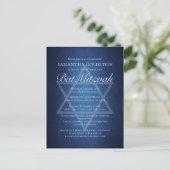 Moderne Blau-Witte Typografie Formele Bat Mitzvah Uitnodiging Briefkaart (Staand voorkant)