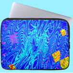 Moderne blauw Abstracte kunst schilderen Laptop Sleeve<br><div class="desc">Dit ontwerp is voorzien van een donkerblauwe achtergrond met lichtblauwe zirlen en gele stukken</div>