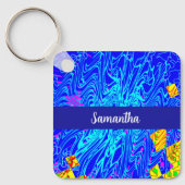 Moderne blauw Abstracte kunst schilderen Sleutelhanger (Voorkant)