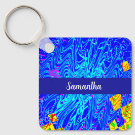 Moderne blauw Abstracte kunst schilderen Sleutelhanger