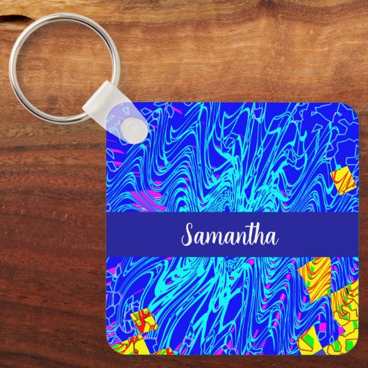 Moderne blauw Abstracte kunst schilderen Sleutelhanger (Voorkant)