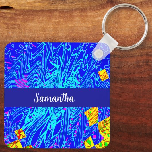 Moderne blauw Abstracte kunst schilderen Sleutelhanger (Achterkant)