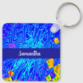 Moderne blauw Abstracte kunst schilderen Sleutelhanger (Achterkant)