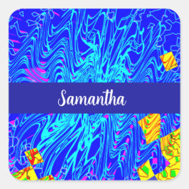 Moderne blauw Abstracte kunst schilderen Vierkante Sticker