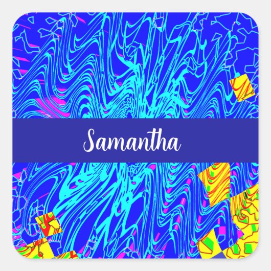 Moderne blauw Abstracte kunst schilderen Vierkante Sticker (Voorkant)