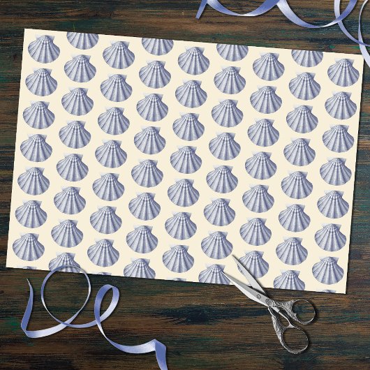 Moderne  Blauw Beige Shells Tissuepapier