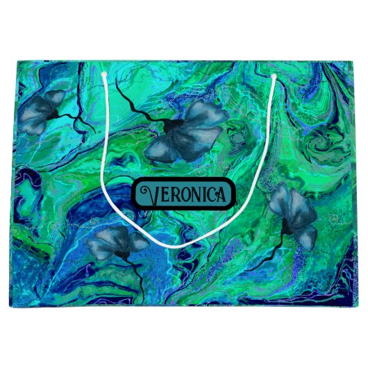 Moderne blauw Blauwgroen groene vloeibare kunst Groot Cadeauzakje (Voorkant)