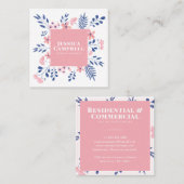Moderne blauw blozend roze geometrische waterverf  vierkante visitekaartje (Voorkant / Achterkant)