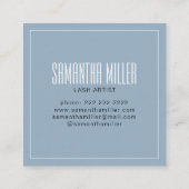 Moderne blauw elasje met dunne typografie vierkante visitekaartje (Achterkant)