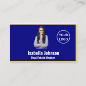 Moderne Blauw en Goud Custom Photo Realtor Visitekaartje (Voorkant)