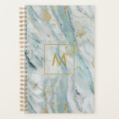 Moderne blauw en goud marmeren textuur monogram planner (Voorkant)