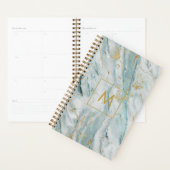 Moderne blauw en goud marmeren textuur monogram planner (Display)
